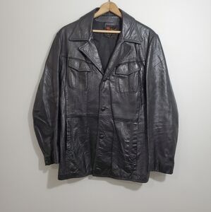 Vintage Reed Sportswear Solid Black Leather Jacket